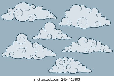 set of cumulus clouds oriental style