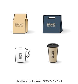 set of cup and bag mockup isolated vector illustration