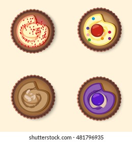 Set cup cake top view vector illustration