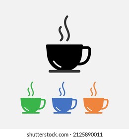 Set cup of coffee icon with different color isolated flat design vector illustration on white background.