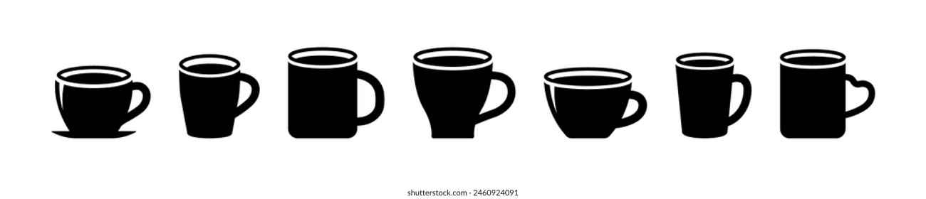 Juego de taza para café o té. Bebida caliente. Taza negra.