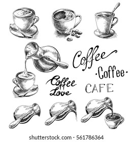 set of cup and coffee turk in graphic style