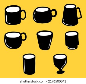 Conjunto de vasos y vasos con estilo dibujado a mano