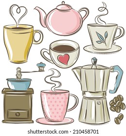 set cup of hot drink, vector