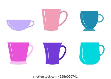 A set of cup icons in a flat style, isolated on a white background. Vector graphics