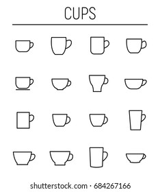 Set of cup icons in modern thin line style. High quality black outline symbols for web site design and mobile apps. Simple cup pictograms on a white background.