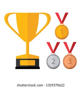 Set a cup and medals: bronze, silver, gold
