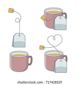 set of cup of tea with bag
