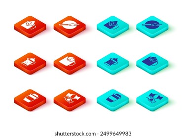 Set Cup of tea, Candy, French press, Tea time, Cigarette and with leaf icon. Vector
