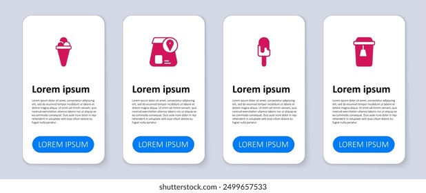 Set Cup of tea, Ice cream, Online ordering food and waffle. Business infographic template. Vector