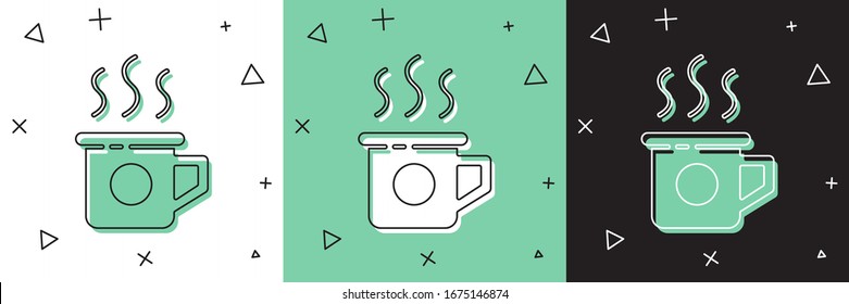 Set Cup of Tee Symbol einzeln auf weißem und grünem, schwarzem Hintergrund. Süßes natürliches Essen. Vektorillustration-Illustration
