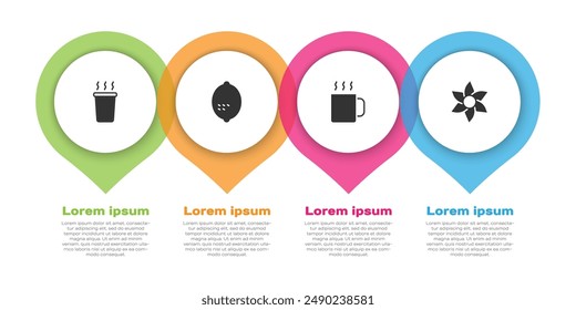 Set Cup of tea, Lemon,  and Flower. Business infographic template. Vector