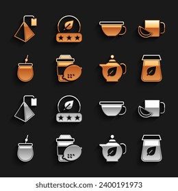 Set Cup of tea with lemon, Tea packaging, Teapot leaf, Mate, bag and  icon. Vector