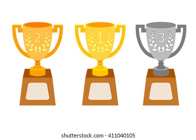 Set cup winner with two handles on a pedestal. Vector cup isolate. Vector Icon prize winner of the competition.  Athletic pride. Stock vector
