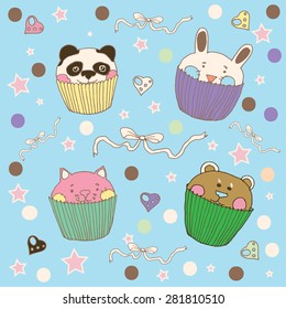 set of cupcake with animals