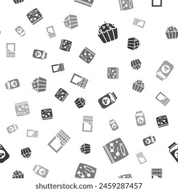 Set Cupcake, Candy packaging for sweets, Cherry jam jar and Chocolate bar on seamless pattern. Vector