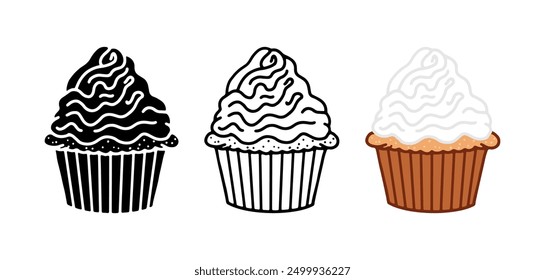 Set of Cupcake cartoon doodle, Vector, Illustration.