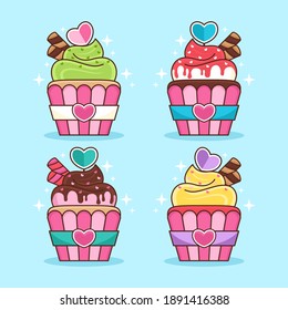 Set of cupcake cartoon illustration flat design