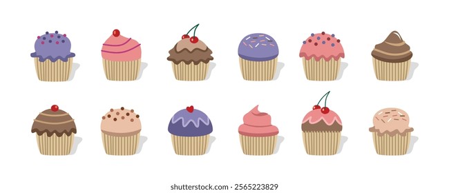 Set of cupcake. Collection of muffin. Muffin illustration. Cupcake art. Dessert food. Sweet food.