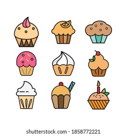set of cupcake color logo design icon symbol cartoon vector template