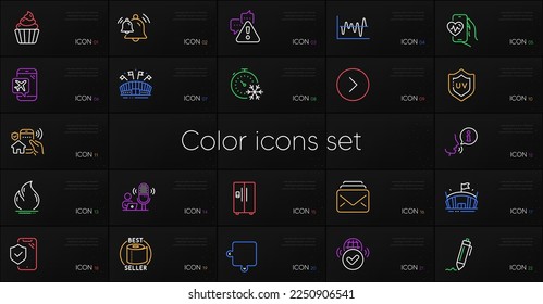 Set of Cupcake, Freezing timer and Forward line icons. Include House security, Cardio training, Fire energy icons. Phone insurance, Signature, Bell web elements. Toilet paper. Vector