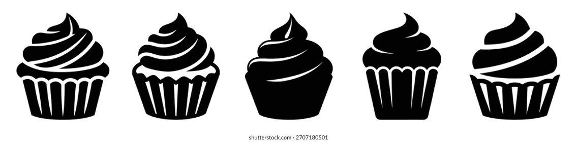 Conjunto de Ilustración vectorial de icono de escarcha de cupcake aislado sobre fondo blanco
