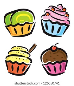 set of cupcake icon in doodle style