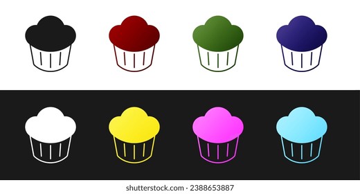 Set Cupcake icon isolated on black and white background.  Vector