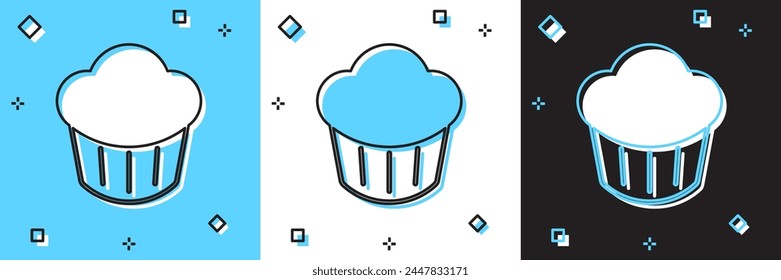 Set Cupcake icon isolated on blue and white, black background.  Vector