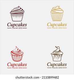 Set Cupcake Logo design vector template. Cupcakes bakery icon.