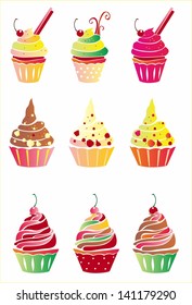 Set of cupcake on white background