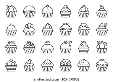 set of cupcake in various style, outline icon