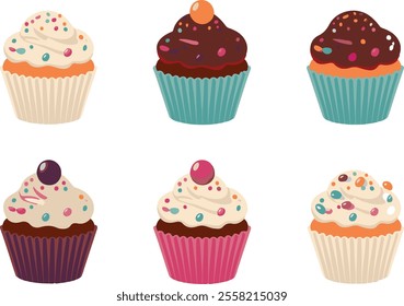 Set of cupcake vector illustration