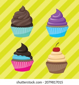 Set of cupcake vector illustrations