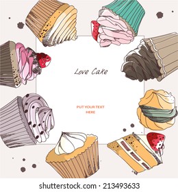 set cupcakes and cake vector