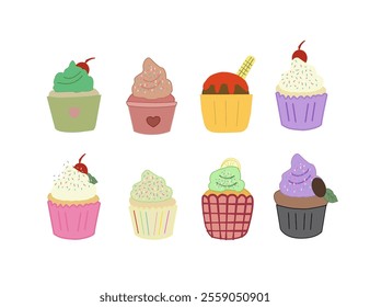 Set Of cupcakes. Delicious cupcakes. Vector illustration design