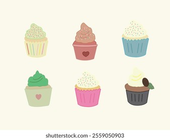 Set Of cupcakes. Delicious cupcakes. Vector illustration design