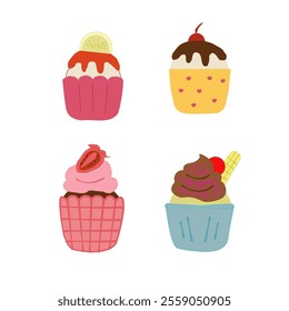 Set Of cupcakes. Delicious cupcakes. Vector illustration design