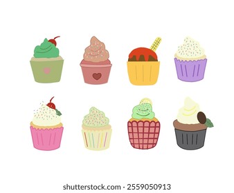 Set Of cupcakes. Delicious cupcakes. Vector illustration design