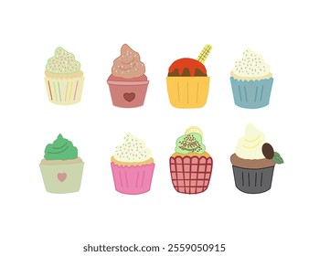 Set Of cupcakes. Delicious cupcakes. Vector illustration design
