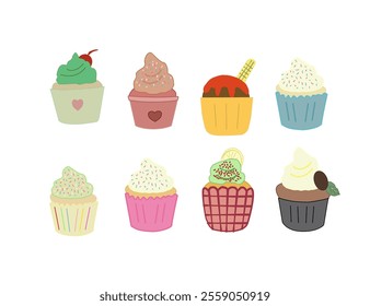 Set Of cupcakes. Delicious cupcakes. Vector illustration design