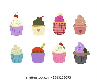 Set Of cupcakes. Delicious cupcakes. Vector illustration design