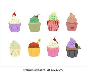 Set Of cupcakes. Delicious cupcakes. Vector illustration design