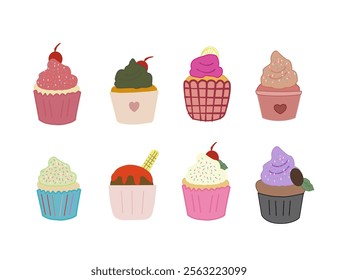 Set Of cupcakes. Delicious cupcakes. Vector illustration design