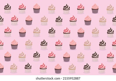 set of cupcakes of different colors and flavors vector illustration holiday sweets pattern texture