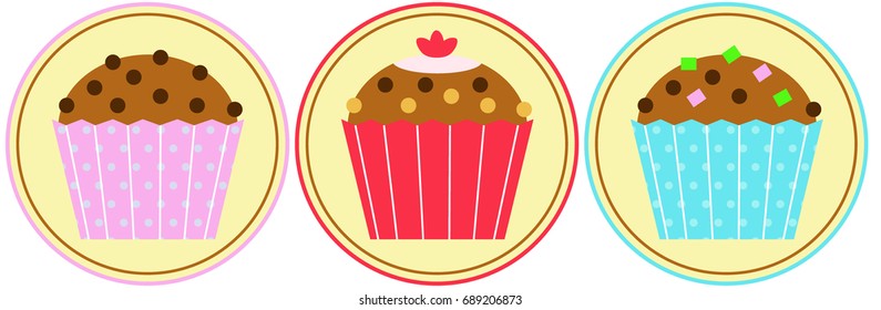 A set of cupcakes icons. Flat design. Vector. Icon