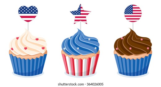 Set of Cupcakes for Independence Day. 4 th of July. [flag]