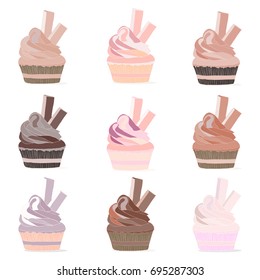 Set of  Cupcakes isolated on white. 