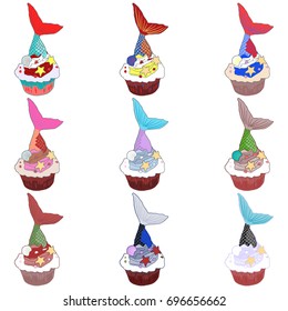 Set of cupcakes isolated on white. Decorative cupcake for bakery product.