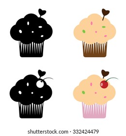 Set of cupcakes and muffins icons. Vector illustration isolated on white background